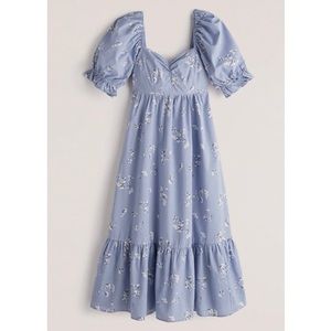 XS petite Puff sleeve poplin midi dress Abercrombie floral blue spring Easter